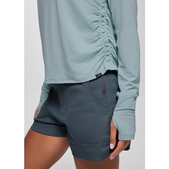 Prana Sol Searcher LS Crew Women's M Saltwater Standard Fit Thumbholes Rouching - Picture 3 of 10